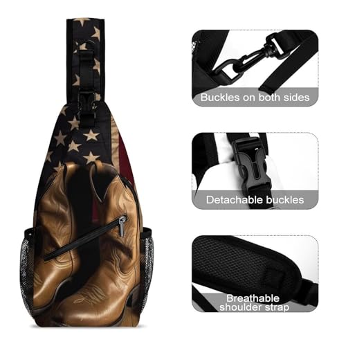 Mochila Sling con bandera americana y botas de vaquero miniatura 3