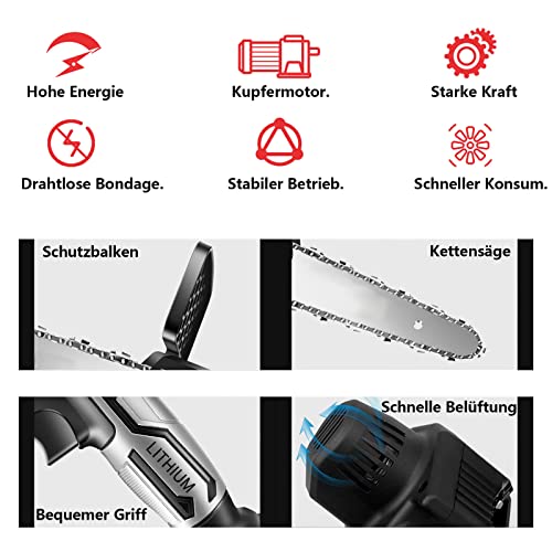 Foto von Mini KettensäGe Mit Akku, 6 Zoll Mini Akku KettensäGe Mit 2 Akku und 2 Ketten, HandkettensäGe Akku, füR Gartenarbeit Baumbeschneidung Holzschneiden