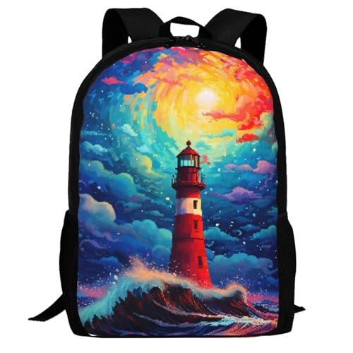 Lighthouse Waves Backpacks for Men Women Daypack Travel Hiking Camping Work