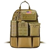 IronSeals Car Seat Back Organizer with 4 Molle Pouches, Universal Tactical Sag Proof Vehicle Seat Cover Protector with EMT Pouch Admin Pouch Water Bottle Pouch Drawstring Bag