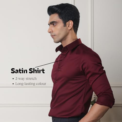 Image of SUBTRACT Men's Slim Fit Solid Spread Collar Cotton Satin Evening Shirt | Stylish Men's Wear Shirt for Office or Party