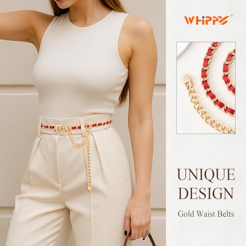 WHIPPY Metal Chain Waist Belt for Women Adjustable Leather Link Chain Belts for Dresses Jeans4