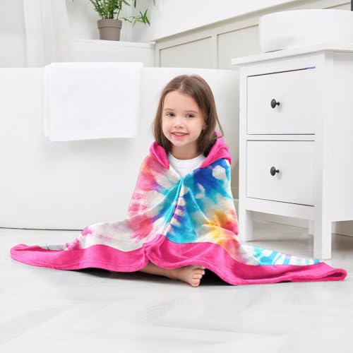 Image of Doughnut Girls Beach Towel with Hoodie for Kids Toddlers Age 4-8, Pink Blue Bath Towels Shower Wrap for Girls, Hooded Poncho Beach Blanket for Pool Swimming Cute Wearable Bath Towel for Child