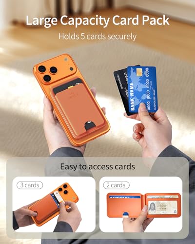 Image of iWALK Stronger Magnetic Wallet, Upgraded for MagSafe Wallet, RFID Blocking, 5 Card Holder with Adjustable Stand, Slim Leather Phone Wallets for iPhone 17 /16 /15 /14 /13 /12 Series, iPhone Wallets Orange