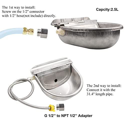 CPROSP Automatic Cow Drinking Water Bowl with GHT 3/4'' Adapter, with Pipe Hose Stainless Steel Pet Supplies G1/2" M20/20mm Thread - Image 5