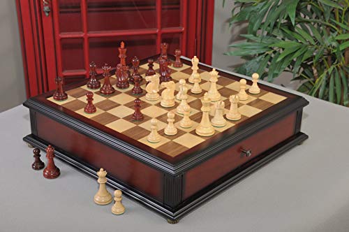 The Reykjavik II Series Library Chess Set and Tiroir Combination - Natural Boxwood and Blood Rosewood - by The House of Staunton