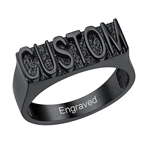 Custom4U Personalized Name Ring Unisex Custom Block Letter/Name/Initial/Year/Word Rings,Stainless Steel/Gold/Black Customzied Nameplate Ring for Women Men (Gift Box) 1.2 Black