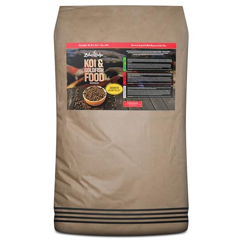 Blue Ridge Koi Fish Food 50lb - Koi Food 3/16” Large and Mini Blend Growth Formula, Goldfish Food, Premium Fish Food for Ponds, Ponds Fish Food, Floating Pond Pellets