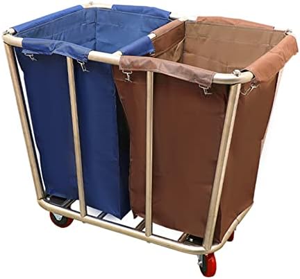 Dry and Wet Sorting Linen Cart, Heavy-Duty Commercial Utility Service Trolley with Removable Bags & Wheels, Easy Assemble