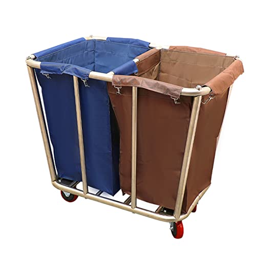 Dry And Wet Sorting Linen Cart, Heavy-Duty Commercial Utility Service Trolley With Removable Bags & Wheels, Easy Assemble #TOP28