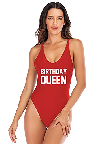 Hytensun Women's Criss Cross Back Birthday Slay Queen One Piece Swimsuit Dirty 30 Champagne Campaign High Cut Bathing Suit #TOP2