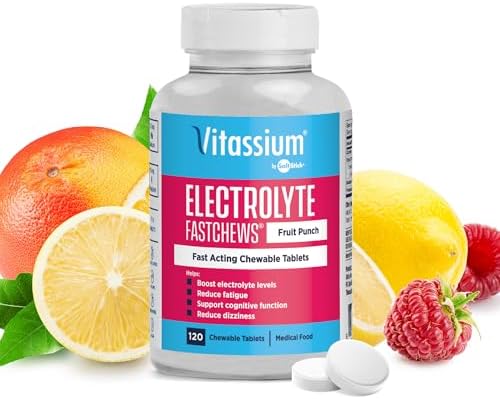 Vitassium FastChews, Chewable Electrolyte Tablets for Management of POTS and High Sodium Diets, Fast-Acting Sodium Tablets, Fruit Punch, 120 Count Vitassium FastChews, Chewable Electrolyte Tablets for Management of POTS and High Sodium Diets, Fast-Acting Sodium Tablets, Fruit Punch, 120 Count