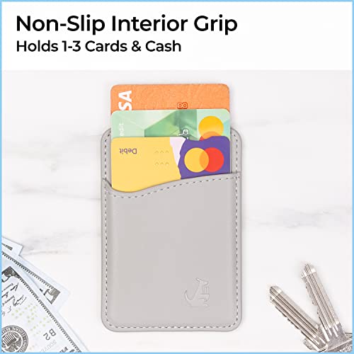 Premium Leather Phone Card Holder - Stick On Wallet For Iphone And Android Smartphones - Minimalist Style With Non-Slip Lining Secures Up To 3 Cards Kangaroo (Light Grey Leather) By Wallaroo #TOP5