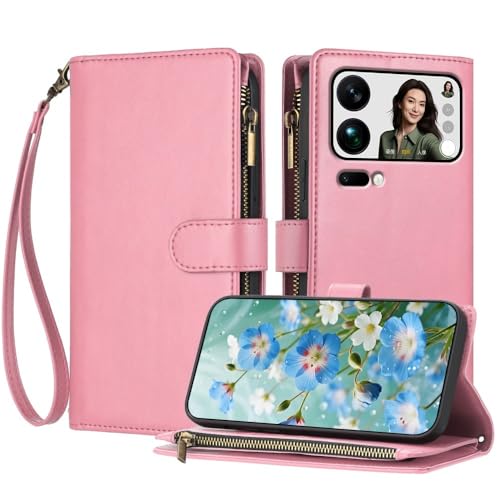 Étui Xiaomi 17 Pro rose fini les pertes avec le portefeuille zippé