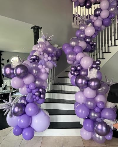 Image of 146Pcs Purple Balloons Garland Arch Kit - 5 10 12 18 inch Lavender Dark Purple Metallic Latex Balloons for Butterfly Baby Shower Birthday Wedding Princess Party Decorations