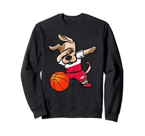 Funny Dabbing Dog Poland Basketball - Polish Flag Sport Sweatshirt, Black