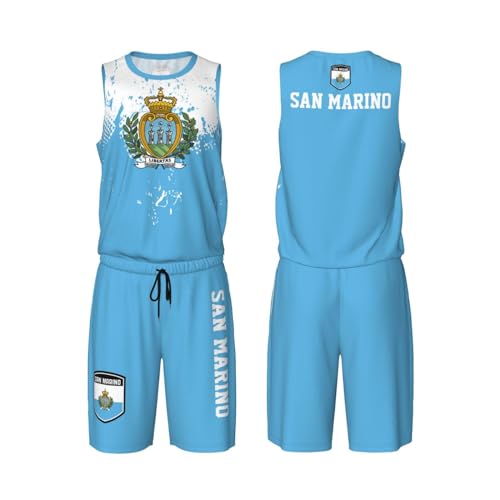 San Marino Flag Grain (1) Basketball Jersey Uniform Suit for Men Adults Training Athletic Set
