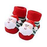 Weihnachtssocken Baby Baumwolle Weihnachten Babysocken Neugeboren Kleiner Junge Mädchen 3D Rasselsocken Unisex Baby Socken Antirutsch Erstlingssöckchen Warme Flauschig Kuschelig Wintersocken