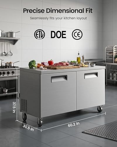 Image of 60 inch Commercial Refrigerator Prep Table, 16.33 Cu.Ft