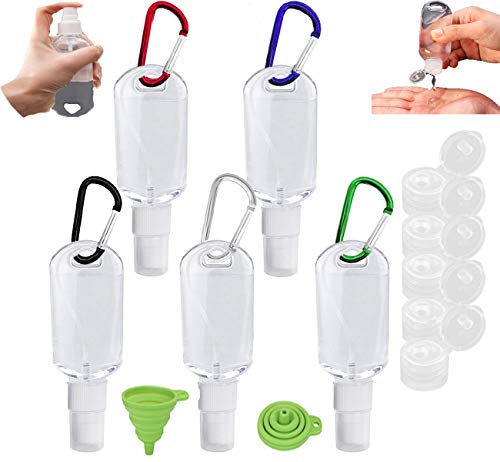 Travel Bottles Keychain, 1.7oz/50ml Portable Hand Sanitizer Bottles, Fine Mist Spray Keychain Bottles, Empty Leakproof Refillable Containers with Flip/Spray Cap Plastic Travel Bottles (5PC)