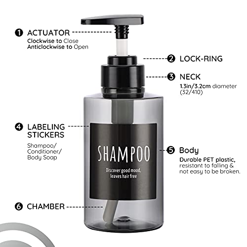 Image of Empty Shampoo Bottles, Segbeauty 10.1oz Plastic Pump Dispenser Bottle, 3pcs 300ml Refillable Shampoo Pump Bottles for Shower, Grey Pump Bottles for Body Soap Shampoo Hair Conditioner Hotel Bathroom