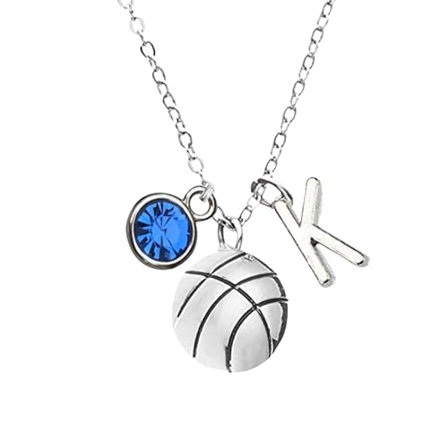 Personalized Basketball Necklace with Letter & Birthstone Charm, Basketball Jewelry, Gift for Basketball Players