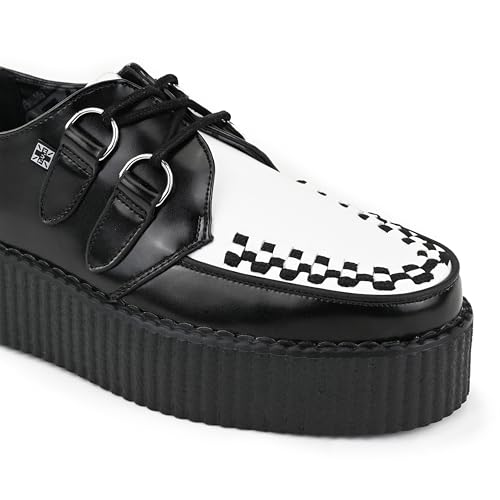 Image of T.U.K. Black /White Leather Viva Mondo Creepers Shoes for Women and Men, Lace Up Platform Shoes | US Women 13 / Men 11