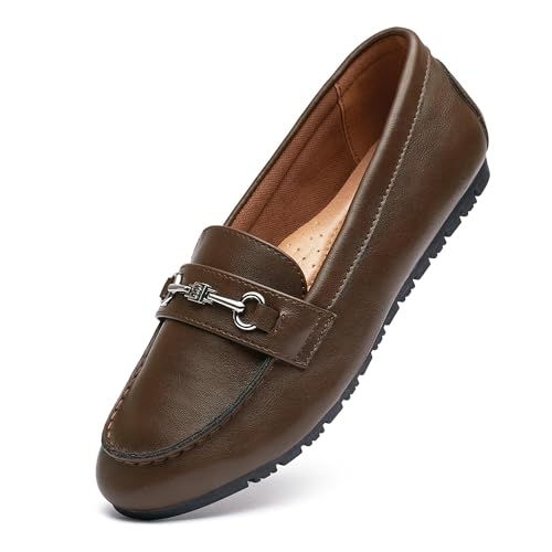 Women's Wide Loafers Casual Slip on Flat Shoes Women's Comfort Penny Loafers with Arch Support Women Dressy Moccasins
