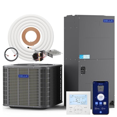 DELLA 2 Ton 24,000 BTU Ducted Central AC with Air Handler, Up to 1,000 Sq.Ft, Heat Pump Inverter System, 18 SEER2 230V, Pre-Charged, Alexa & Wifi Control, Wired Controller, 35ft Kit, 10kW He