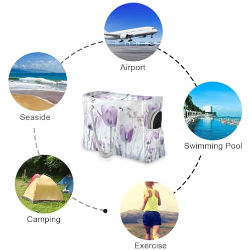 Image of Beach Tote Bags for Women, Turtle Flower Starfish Large Beach Shoulder Bag Pool Bags Purse