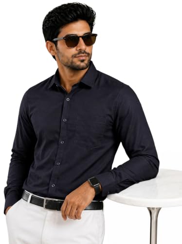 Image of Pinkmint Mens Cotton Regular Fit Long Sleeve Button Down Shirt for Men Collared Casual Formal Soild Shirt