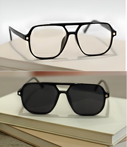 Image of Imperial Club Sunglasses Set with Oval and Square Styles, Black Frames, Black, Transparent and Brown Lens, UV Protection, Pack of 4
