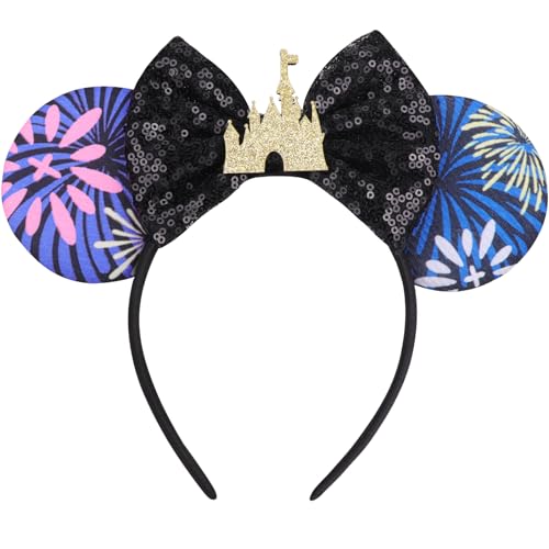 DRESHOW, Tiaras com orelhas de rato e laço, decoração de festa com glitter, fantasia de cosplay para meninas e mulheres