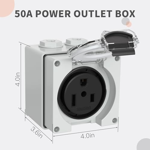 Image of 50Amp Power Outlet Box,250Volt NEMA 6-50R Receptacle Outdoor dustproof and Weatherproof for Electric Vehicles, generators, Welding Machines, etc.ETL Listed