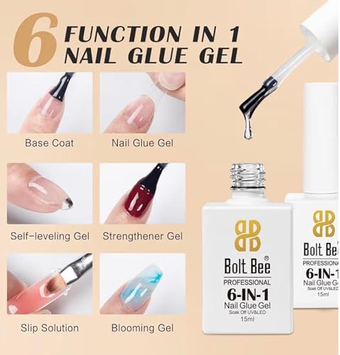 Image of Soft Gel Nail Tips - 600 Pcs Almond Shape, 12 Sizes - Full Cover Clear,6 in 1 gel glue Tips for DIY Nails & Salons (600pc softgel tips, short almond shape with 6in1 nail-gel)