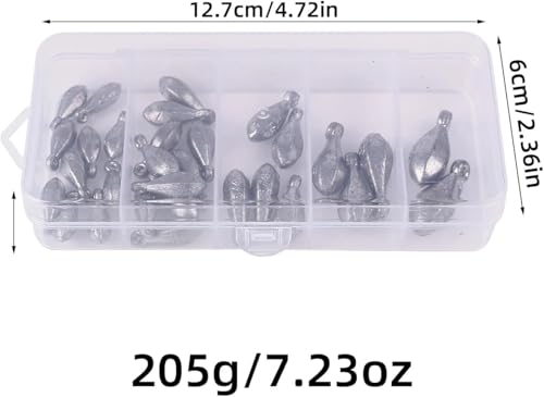 30pcs Fishing Sinkers Kit, 5 Sizes Bank Lead Weights (1/2oz-3oz) Anti Bottom Hanging for Saltwater Freshwater Surf Bank Casting Fishing Gear Tackle