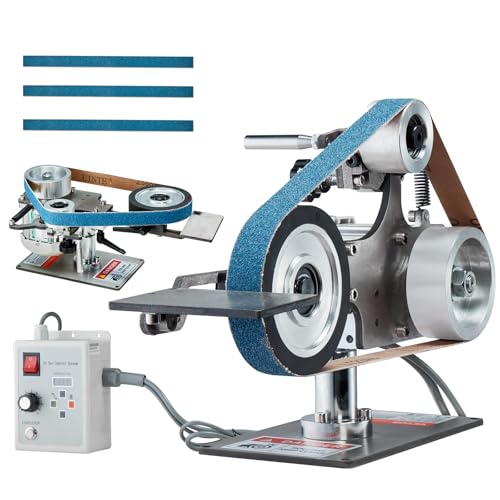 VEVOR Belt Grinder Sander, 30 x 1-Inch Variable Speed Belt Polisher with VFD, 550W Polishing Grinding Machine with 2 Grinding Moulds & 3PCS Sanding Belts for Metalworking, Knife Making