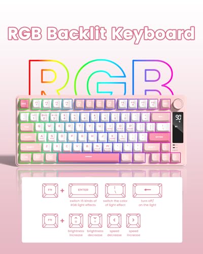 Image of Womier DK75 75% Wireless Gaming Keyboard, RGB Backlit Creamy Keyboard with Media Knob, OLED Screen, Tri-Mode 2.4GHz /USB-C /BT5.0, Anti-Ghosting No-Conflict Silent Membrane Keyboard for MAC Windows