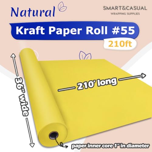 Image of SMART&CASUAL 36 inch x 2,520 inch (210') Lemon Yellow Kraft Craft Paper Roll for Gift Wrapping Bulletin Board Bouquet Flower Art Packing Parcel Table Covering 80GSM 55LB (Lemon Yellow, 36 inch x 210')
