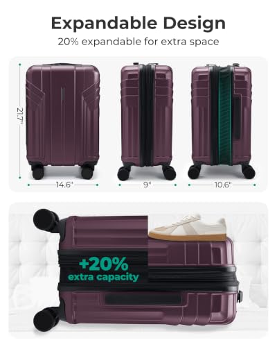 Image of BAGSMART Expandable Carry On Luggage 22x14x9 Airline Approved, Cherry Red | Spinner Wheels, TSA Lock, Lightweight Hard Shell, Suitcase,22x14x9 Airline Approved,