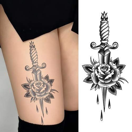 Dagger and Rose Temporary Tattoo for Adults – American Traditiona...