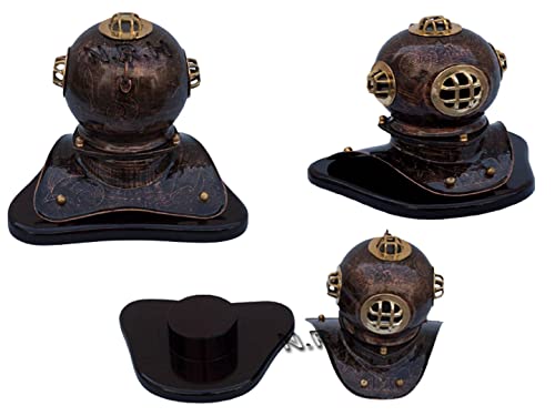 Nautical Replica Hub Tauchhelm, Erwachsene, Militär-Interessierte, Helm, Tauchhelm, Heimdekoration, 20,3 cm, Antik, Aluminium / Stahl / Holz