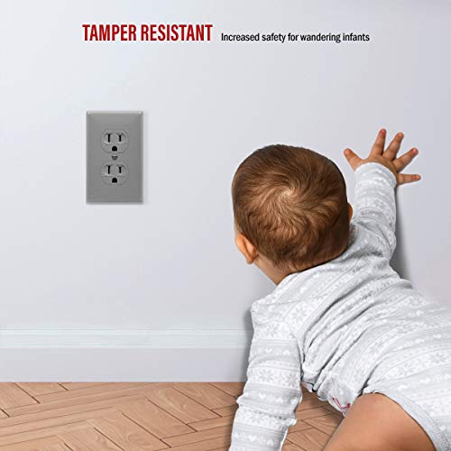 Enerlites Tamper-Resistant Child Safe Duplex Receptacle Outlet, Residential/Commercial Grade, 3-Wire, Self-Grounding, 2-Pole, 15A 125V, Ul Listed, 61580-Tr-Gy, Gray #TOP3