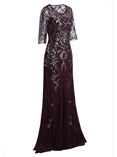 Vijiv Vintage 1920s Long Wedding Prom Dresses 2/3 Sleeve Sequin Party Evening Gown2