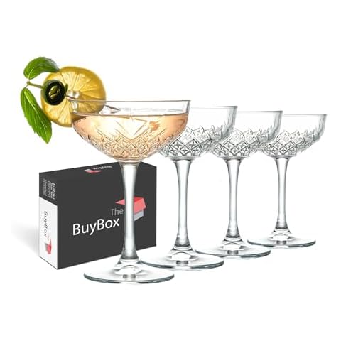 the mask el turko Coupe Cocktail Glasses Set Of 4, Large Martini Glasses, Vintage Coupe Glasses, Champagne, Cocktail, Margarita Glasses, Long Stem Glassware, Crystal Design (8.6oz/255ml) (Set of 4) Cover