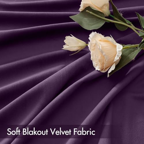 Image of MIULEE Purple Blackout Velvet Curtains Drapes 90 Inch Long 52 inchx90 inch Bedroom | Luxurious Bedroom Living Room Decor, Room Darkening, Thermal Insulated, Rod Pocket Design, Super Soft Fabric