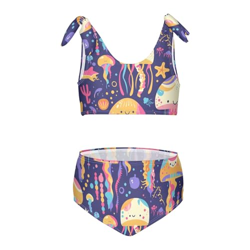 Colorful Jellyfish Girls' 2 Piecing Kids Bikini Set Scoop Neck Swimsuit Swimwear Cute Shoulder Strap