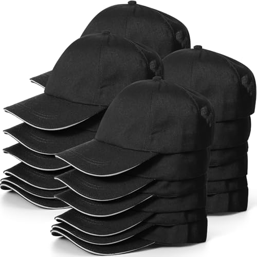 Shyyween Kids Baseball Caps Youth Adjustable Plain Baseball Hats Cotton Blank Hats Bulk for Girls Boys Sport Team(Black,24)
