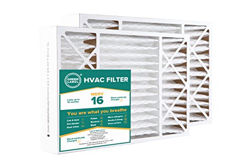 Green Label Brand HVAC Air Filter 16x25x4, AC Furnace Air Ultra Cleaning Filter MERV 16 - Pack of 2