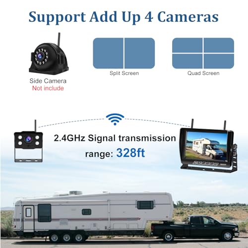 Image of VEKOOTO RV Backup Camera Wireless Recording 2 Cameras BSD System, Pre-Wired for Furrion System Night Vision 4 Channels HD 1080P 7'' Touch Key BSD Monitor Rear View Camera for Trailer /Trucks WF82